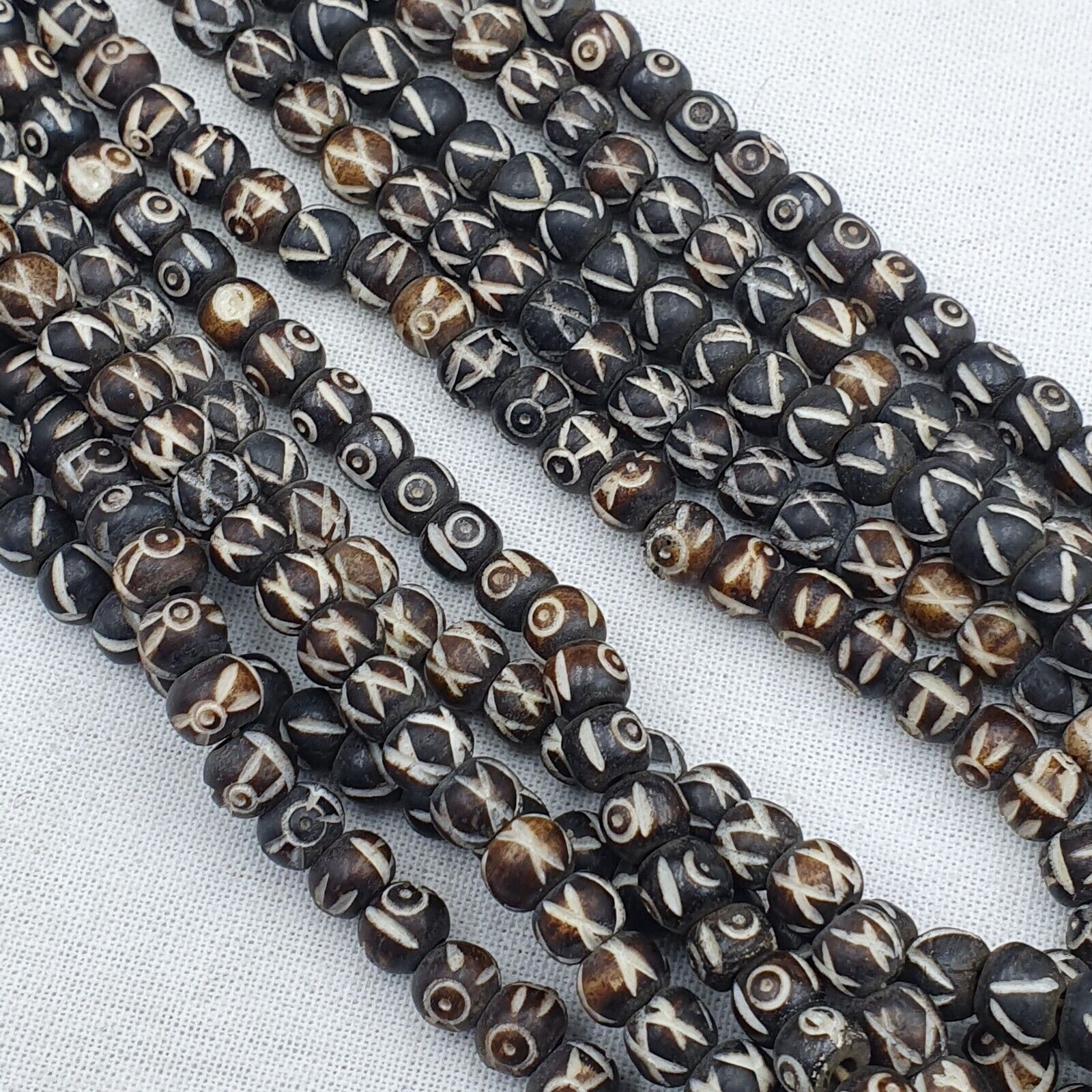 Lot 5 Old Tibetan Chinese Carved Necklace Tribal Carving Beads Strands #B12