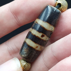 Vintage Antique Agate 3 Lines bead Tibet Himalayan Dzi pendant Necklace