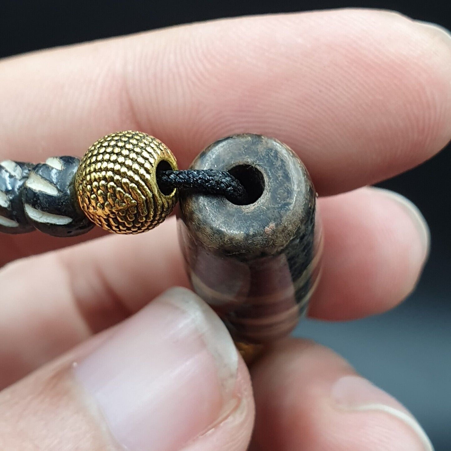 Vintage antike Achat 3 Linien Perle Tibet Himalaya Dzi Anhänger Halskette