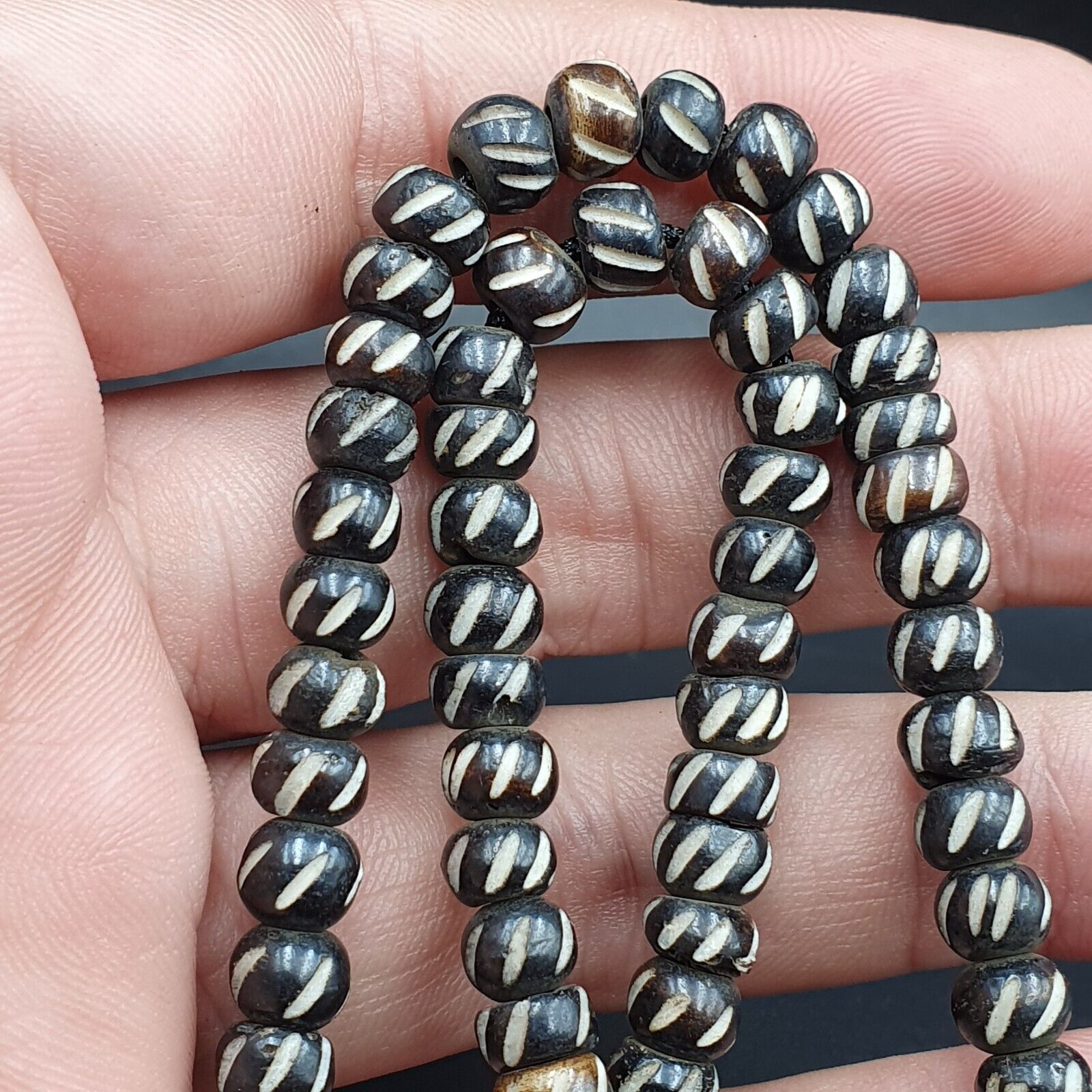 Vintage Antique Agate 3 Lines bead Tibet Himalayan Dzi pendant Necklace