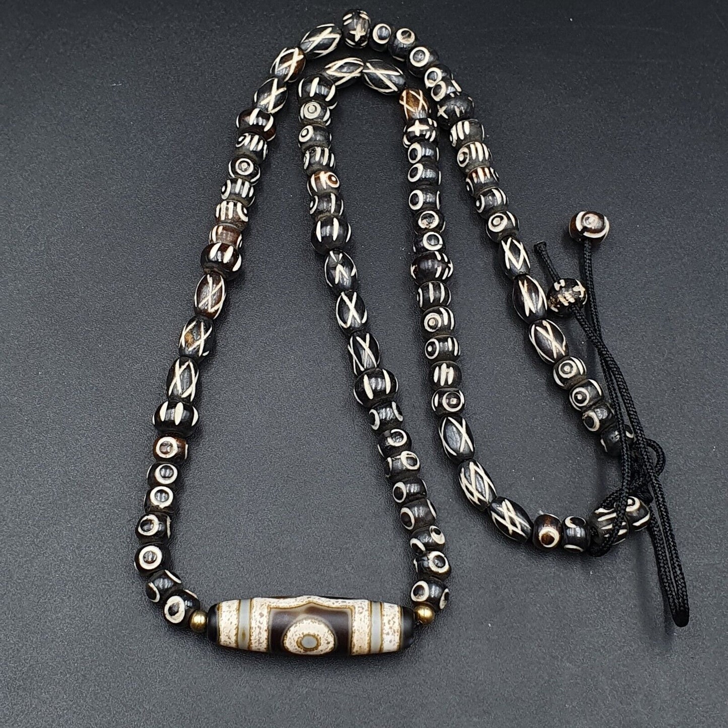 Vintage antike Achat 3 Augen Perle Tibet Himalaya Dzi Anhänger Halskette