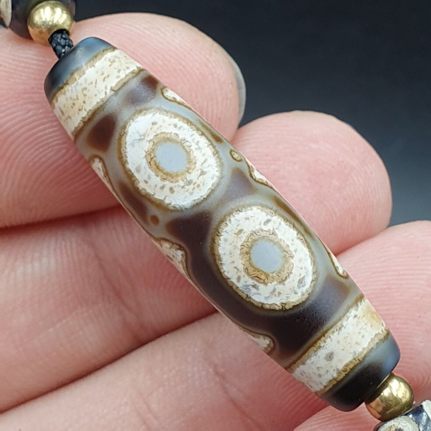 Vintage antike Achat 3 Augen Perle Tibet Himalaya Dzi Anhänger Halskette