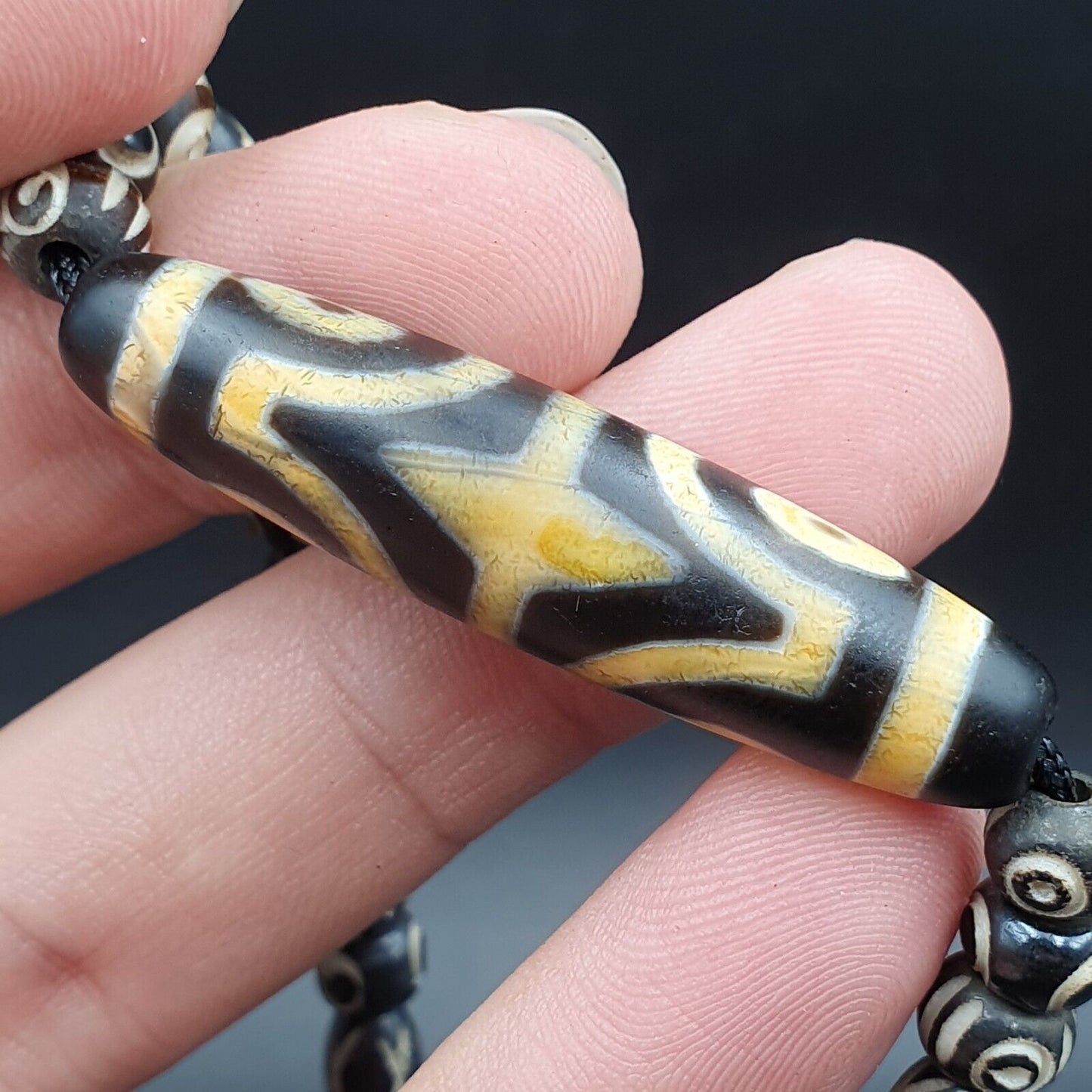 Vintage antike Achat 4 Augen Perle Tibet Himalaya Dzi Anhänger Halskette