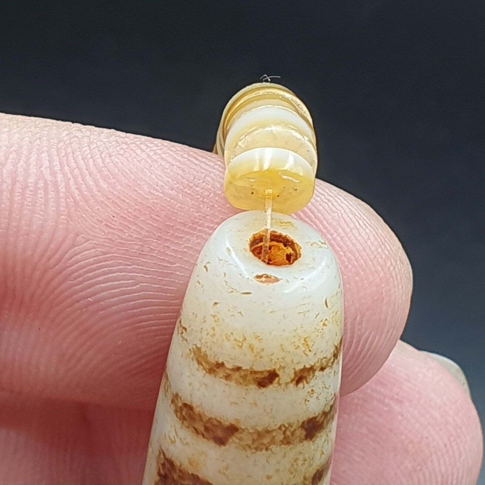 Vintage Antique Agate bead Tibet Himalayan Dzi pendant Necklace