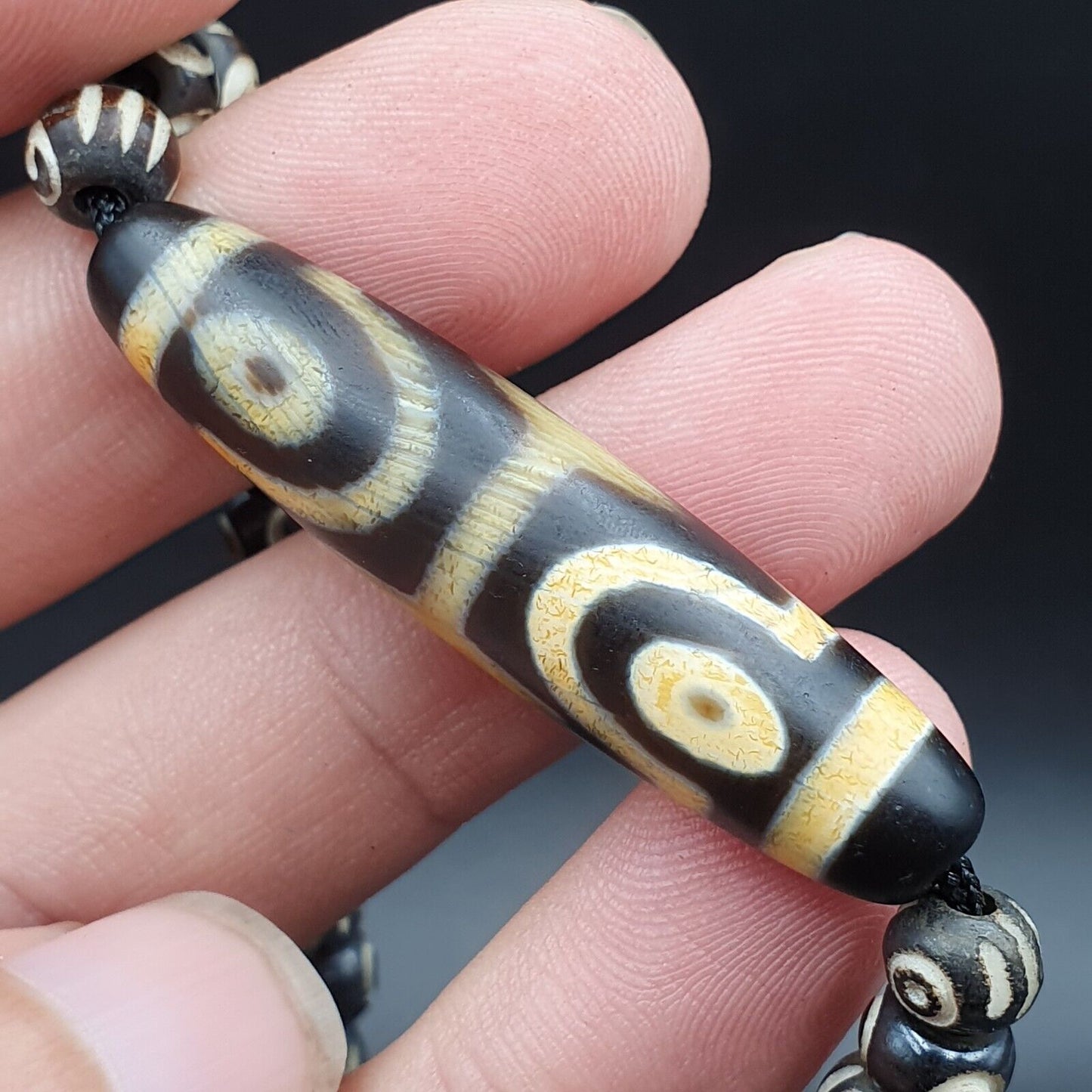 Vintage antike Achat 4 Augen Perle Tibet Himalaya Dzi Anhänger Halskette
