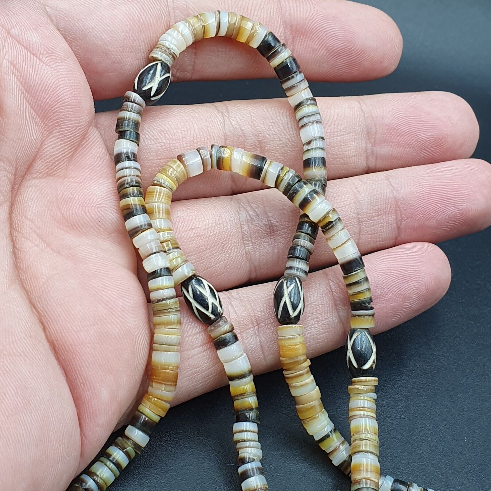 Vintage Antique Agate bead Tibet Himalayan Dzi pendant Necklace