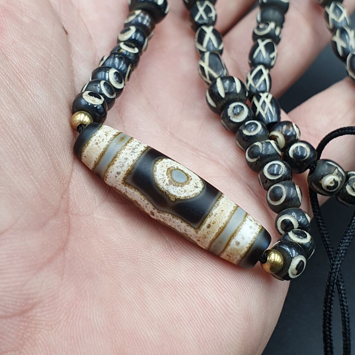 Vintage antike Achat 3 Augen Perle Tibet Himalaya Dzi Anhänger Halskette