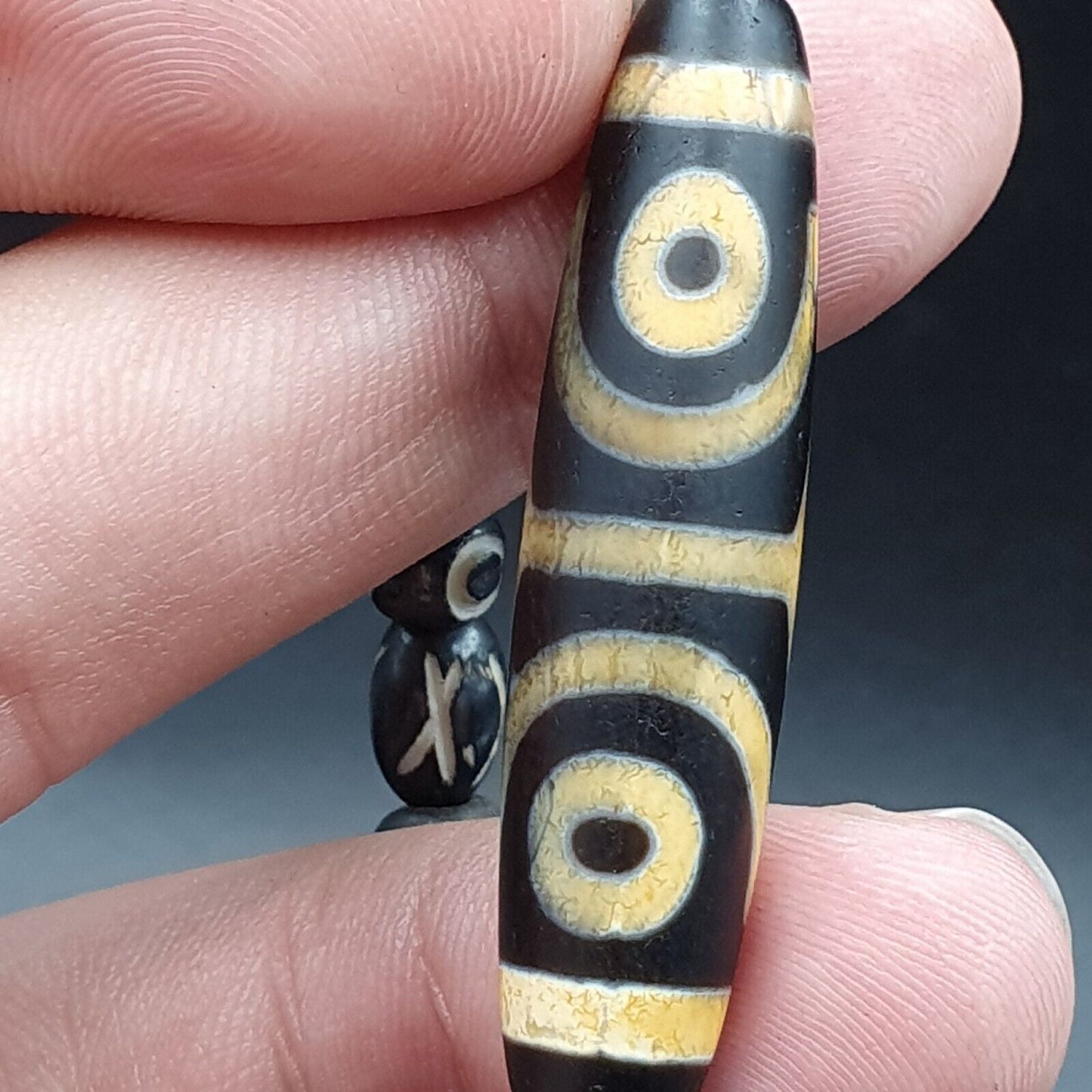 Vintage antike Achat 4 Augen Perle Tibet Himalaya Dzi Anhänger Halskette
