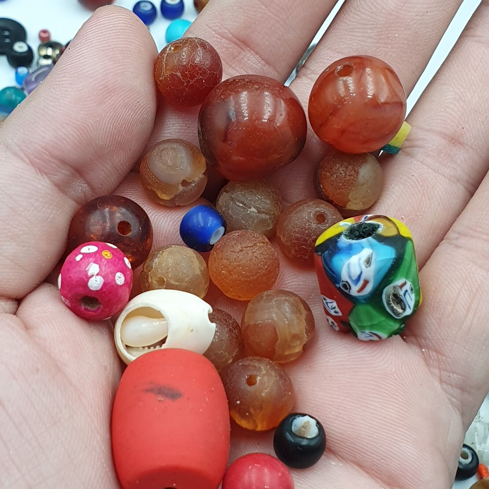 498g Antique Vintage Stone and Glass Beads lot For Collectors Jewelry Makers