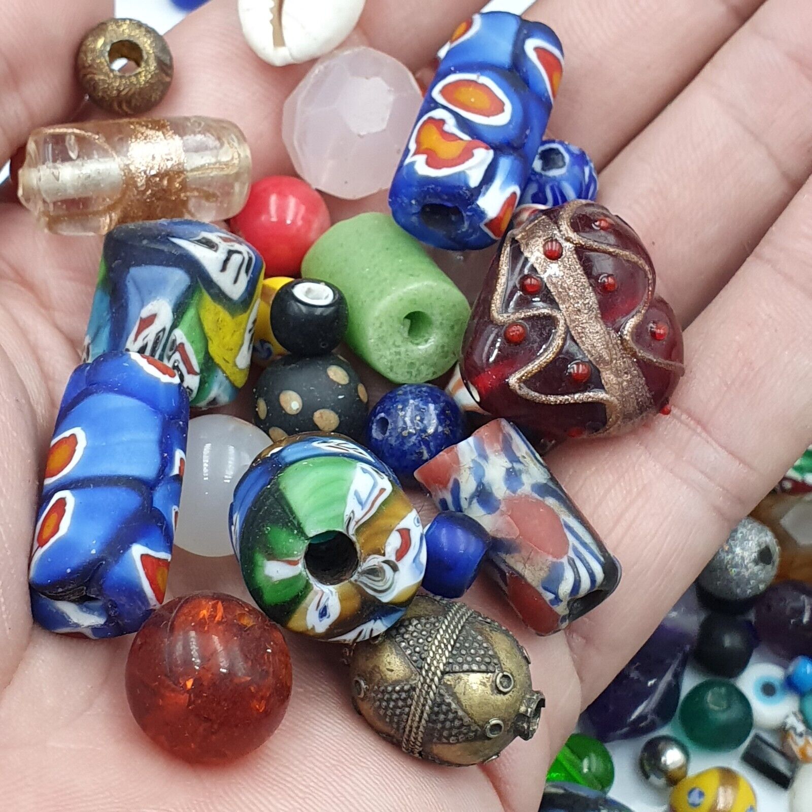 498g Antique Vintage Stone and Glass Beads lot For Collectors Jewelry Makers