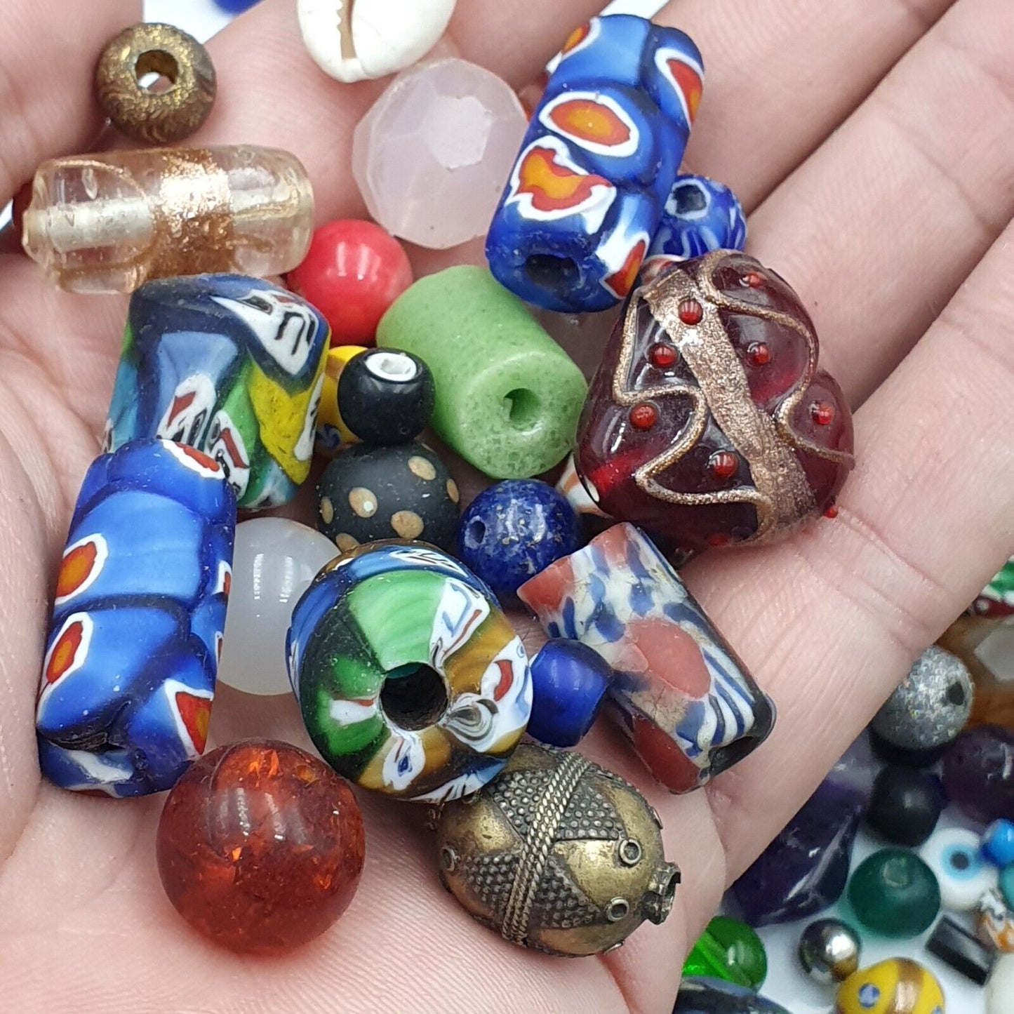 498g Antique Vintage Stone and Glass Beads lot For Collectors Jewelry Makers
