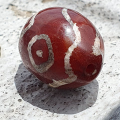 Antique Tibetan Nepalese RED Etched Agate Bead Decorated Carnelian Beads ETA-2