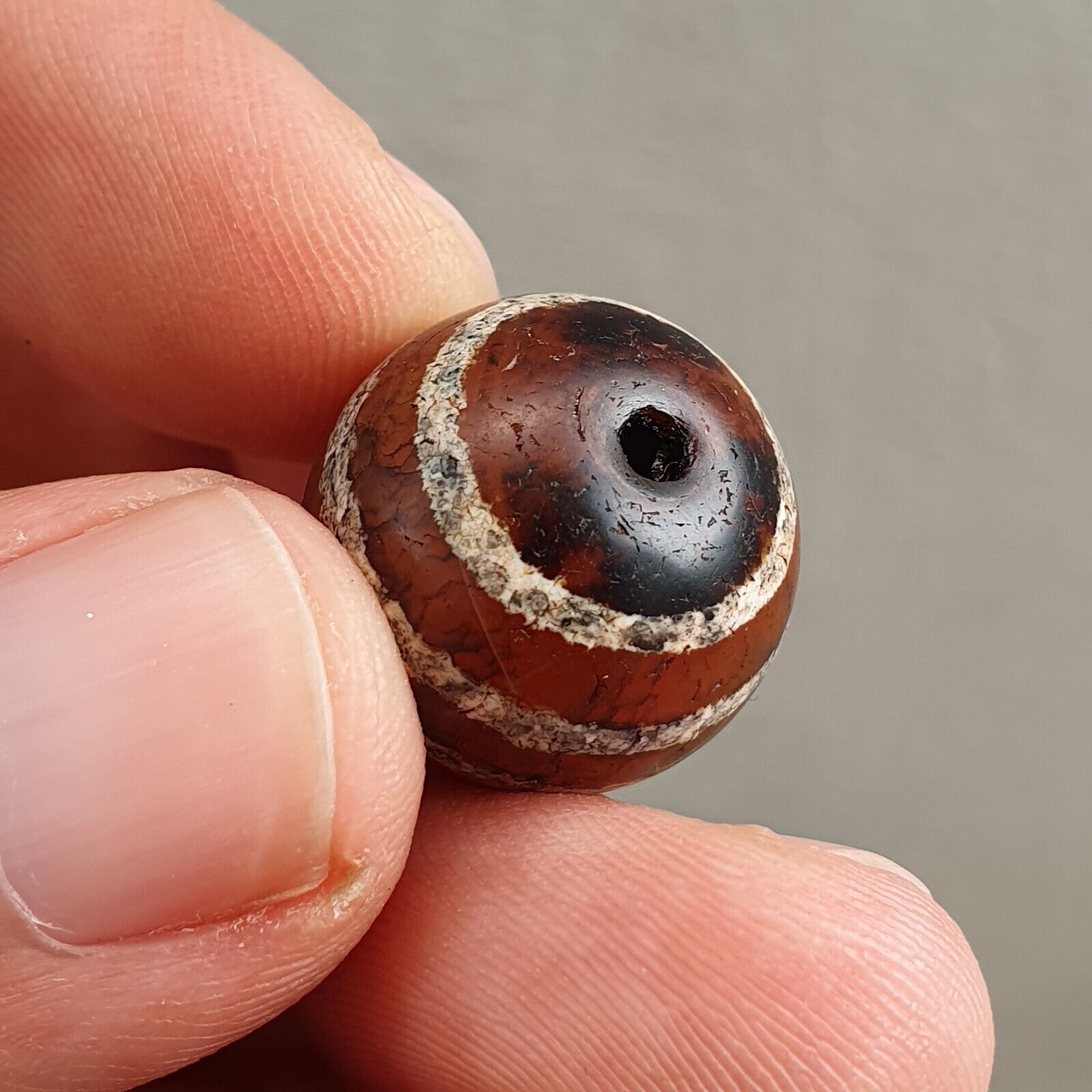 ETA-4 Antique Tibetan Etched Agate Bead Decorated Carnelian Beads