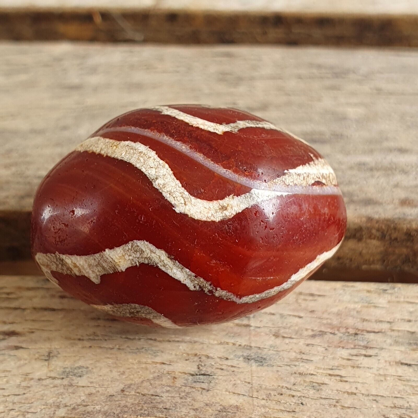 Antique Tibetan Nepalese RED Etched Agate Bead Decorated Carnelian Beads ETA-2