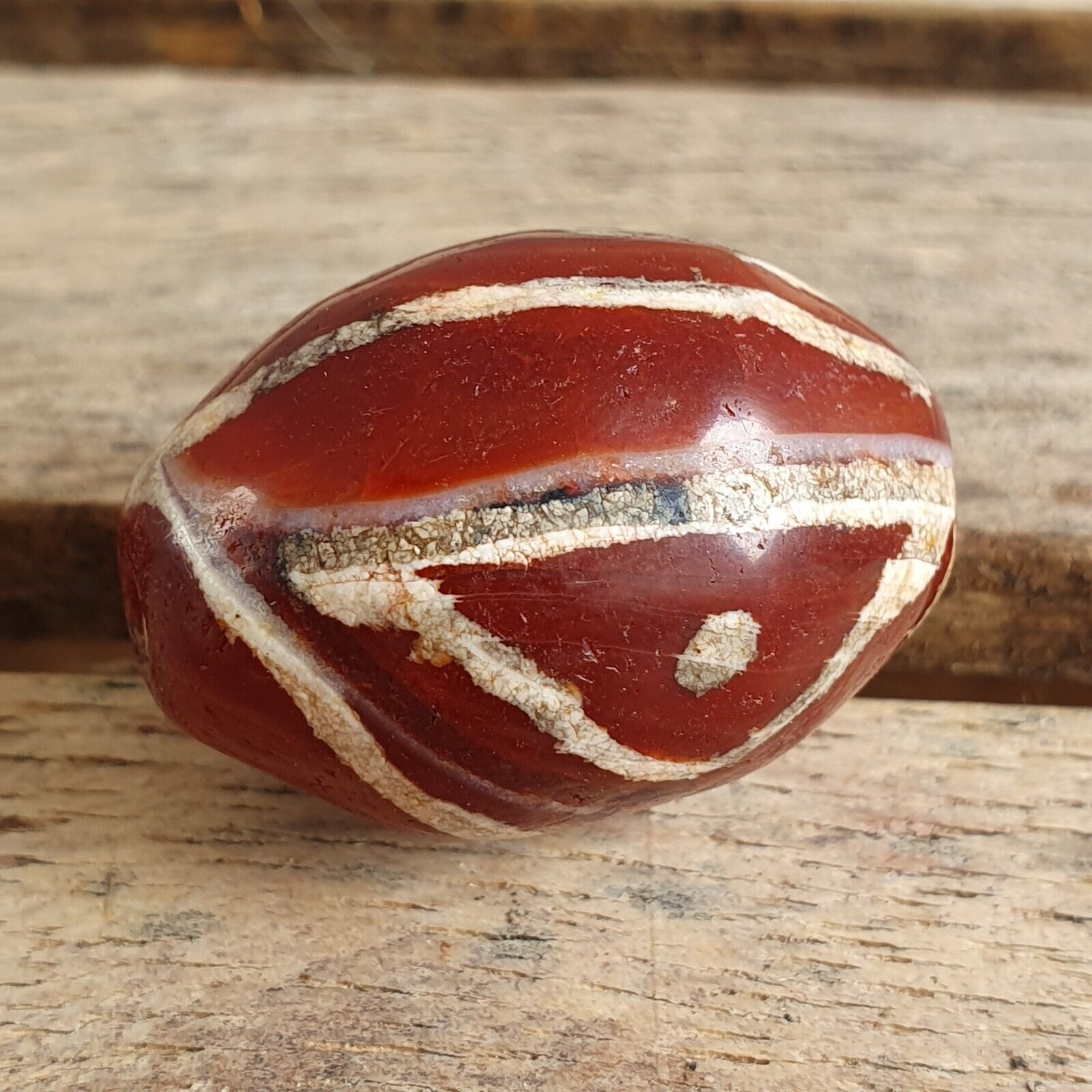 Antique Tibetan Nepalese RED Etched Agate Bead Decorated Carnelian Beads ETA-2