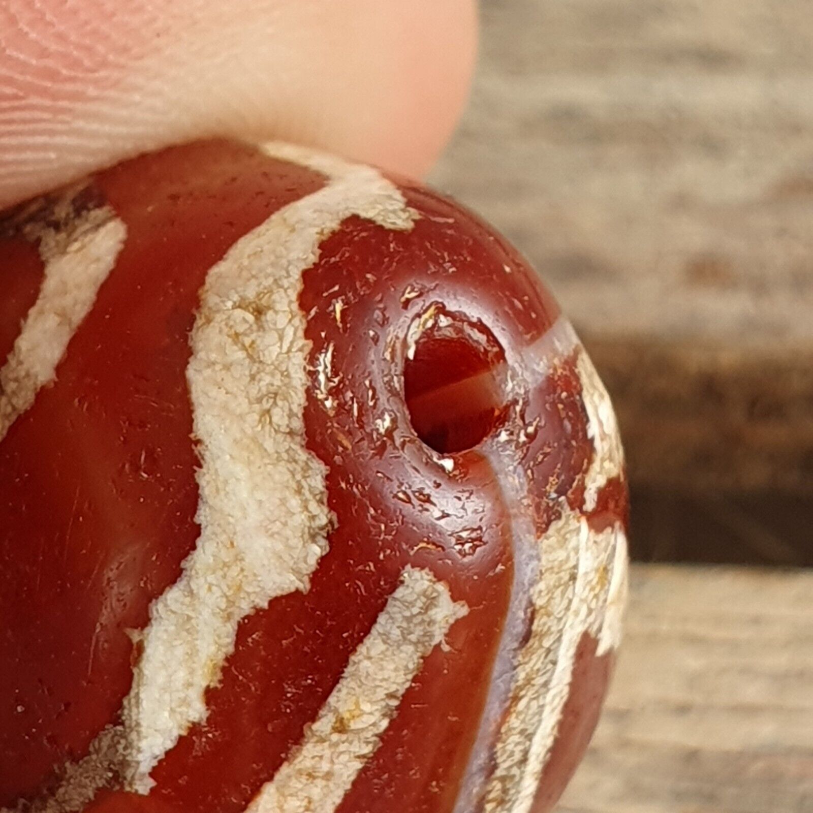 Antique Tibetan Nepalese RED Etched Agate Bead Decorated Carnelian Beads ETA-2