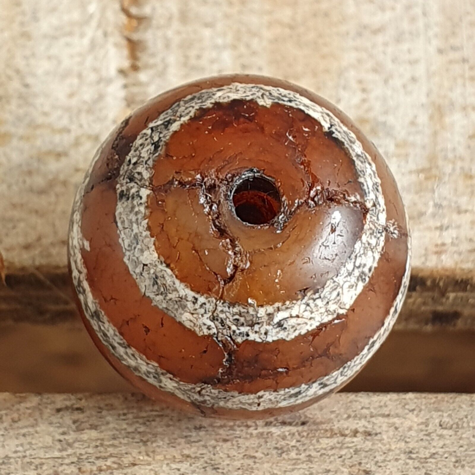 ETA-4 Antique Tibetan Etched Agate Bead Decorated Carnelian Beads