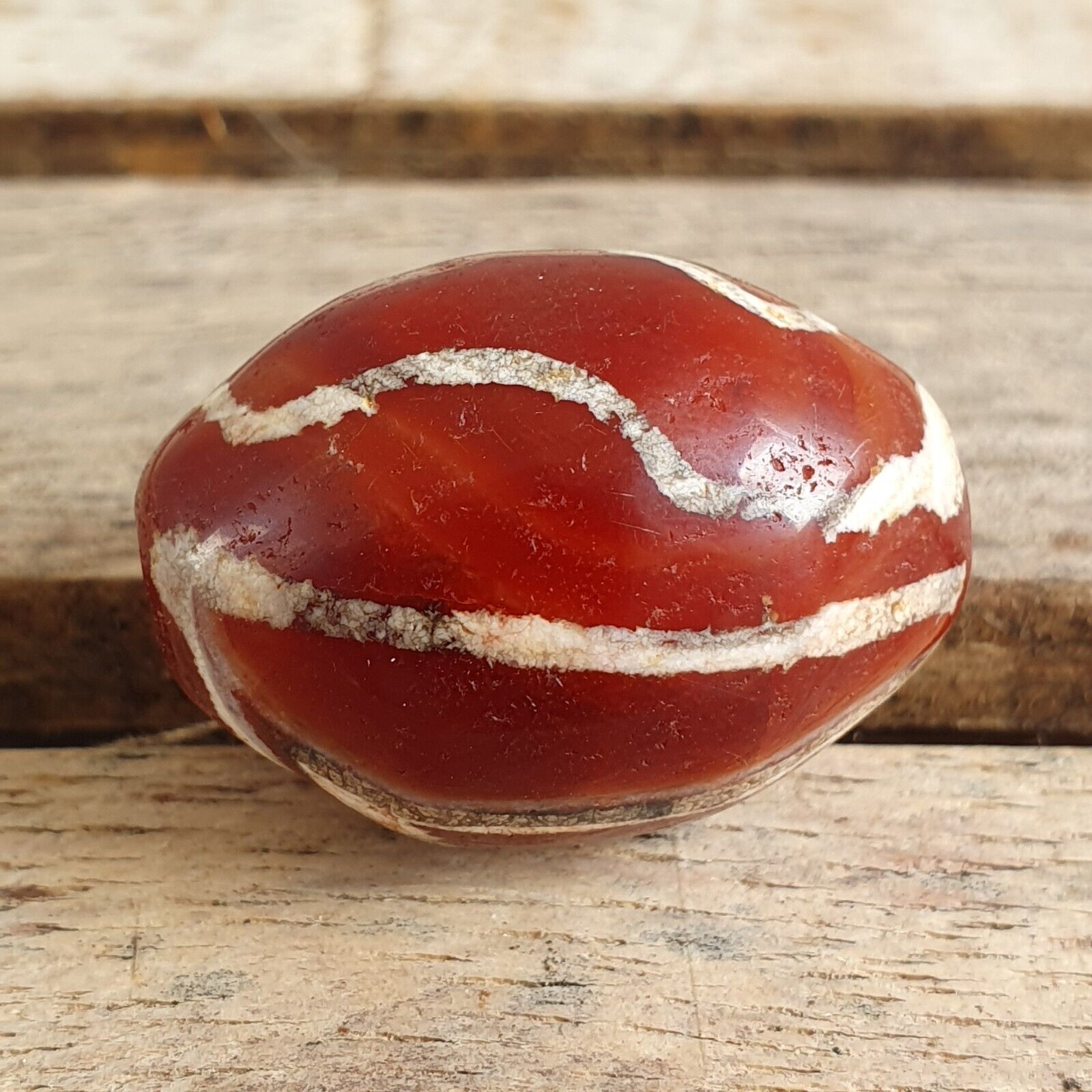 Antique Tibetan Nepalese RED Etched Agate Bead Decorated Carnelian Beads ETA-2
