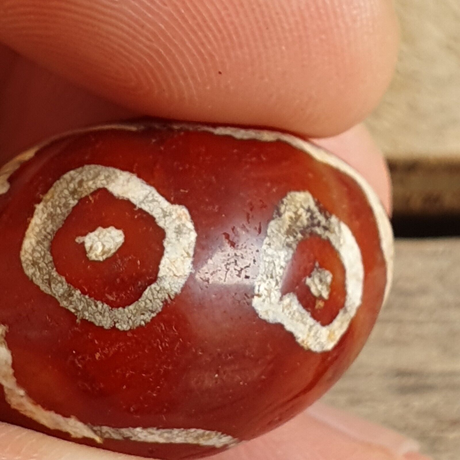 Antique Tibetan Nepalese RED Etched Agate Bead Decorated Carnelian Beads ETA-2