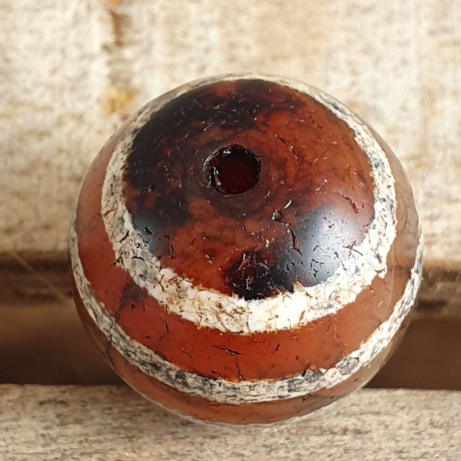 ETA-4 Antique Tibetan Etched Agate Bead Decorated Carnelian Beads
