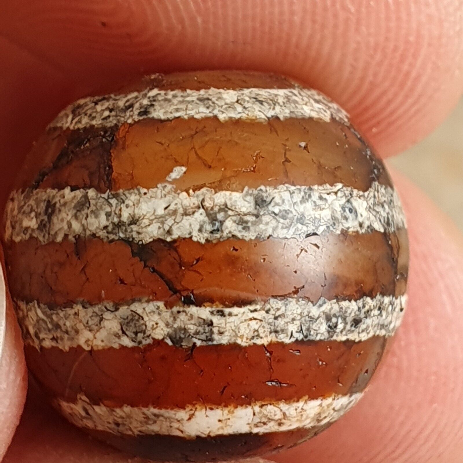 ETA-4 Antique Tibetan Etched Agate Bead Decorated Carnelian Beads