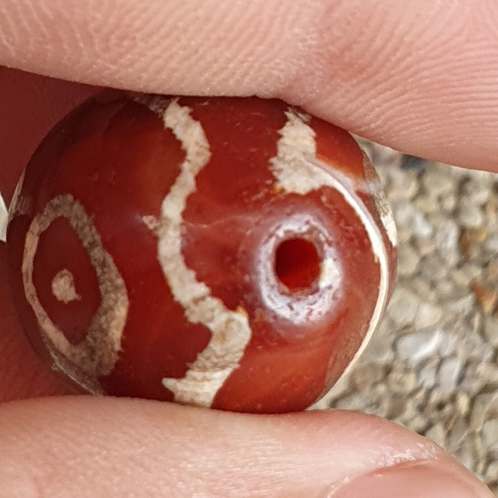 Antique Tibetan Nepalese RED Etched Agate Bead Decorated Carnelian Beads ETA-2