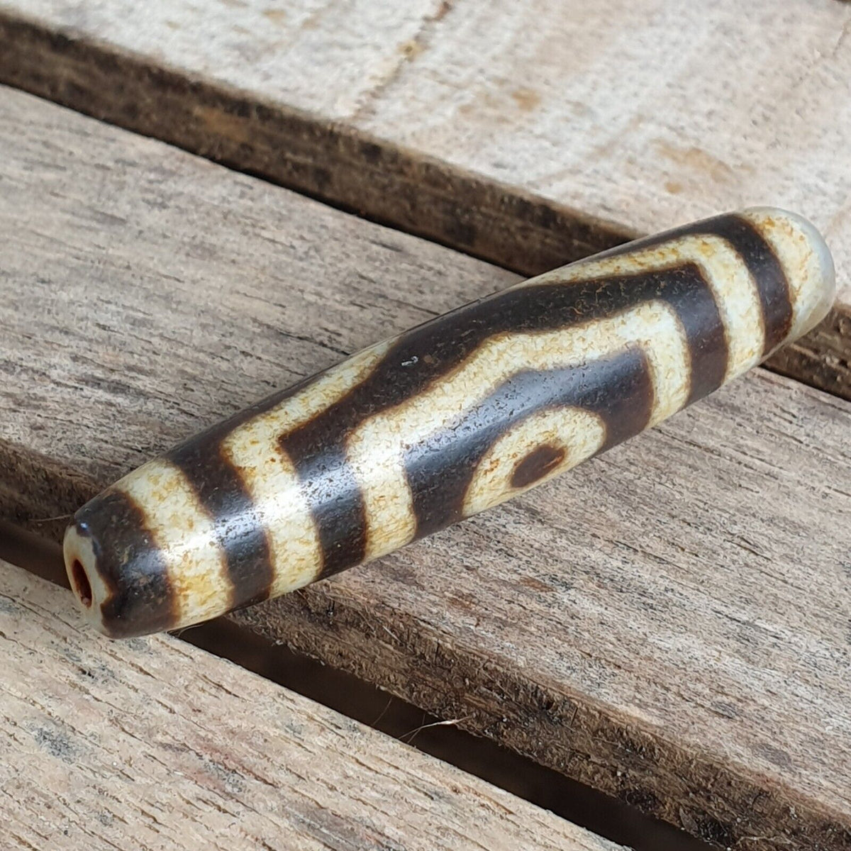 Himalayan Tibetan Dzi 3 eyes Pattern Spiritual Amulet Mala Bead Unique Beads