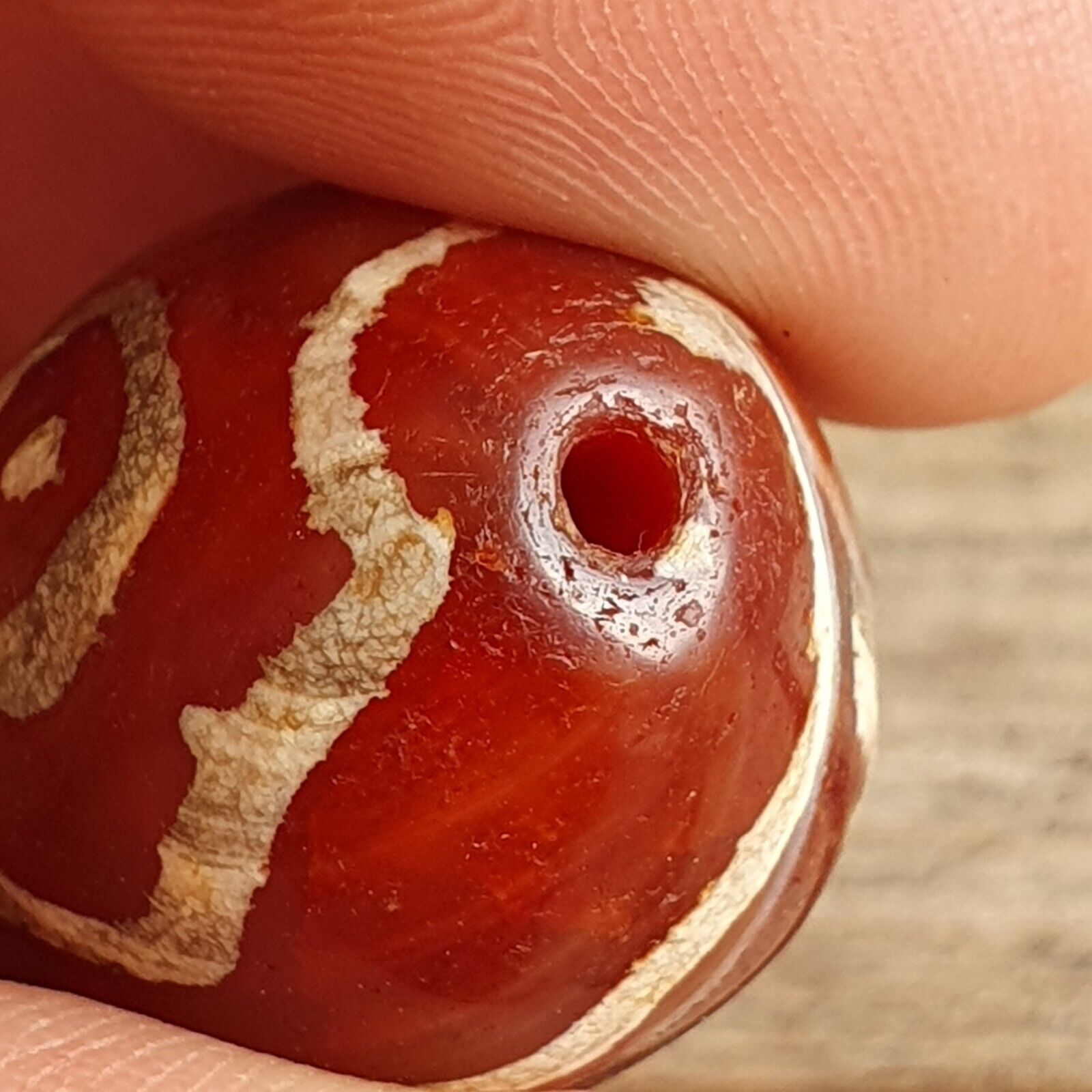 Antique Tibetan Nepalese RED Etched Agate Bead Decorated Carnelian Beads ETA-2