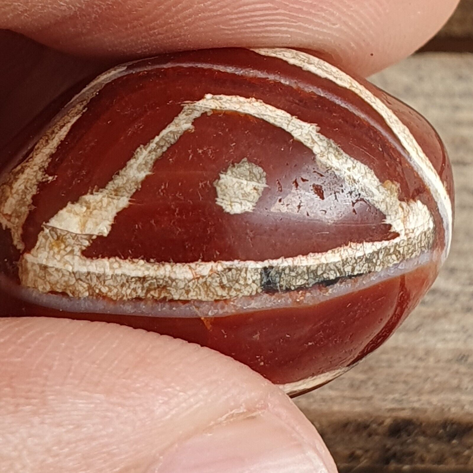 Antique Tibetan Nepalese RED Etched Agate Bead Decorated Carnelian Beads ETA-2