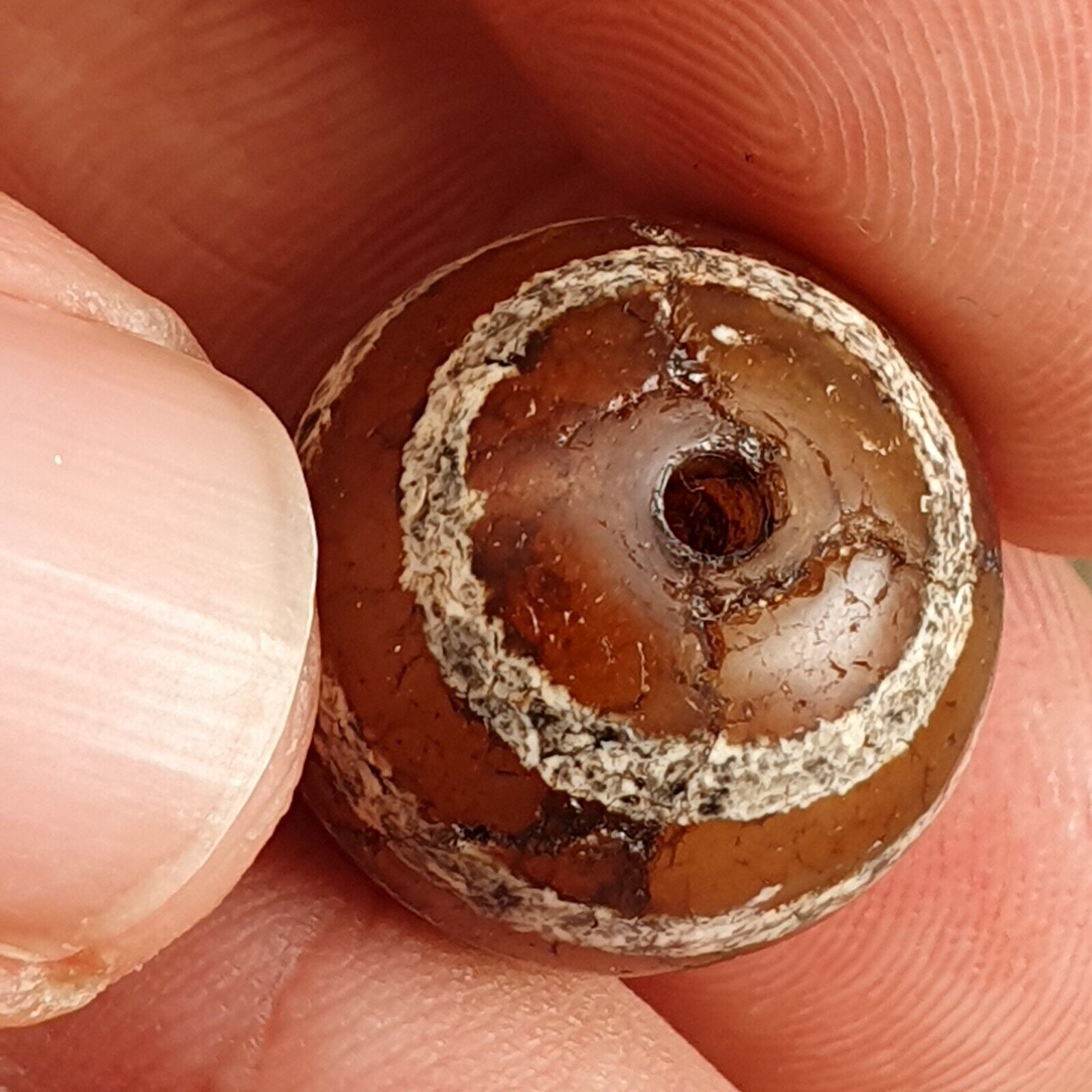 ETA-4 Antique Tibetan Etched Agate Bead Decorated Carnelian Beads