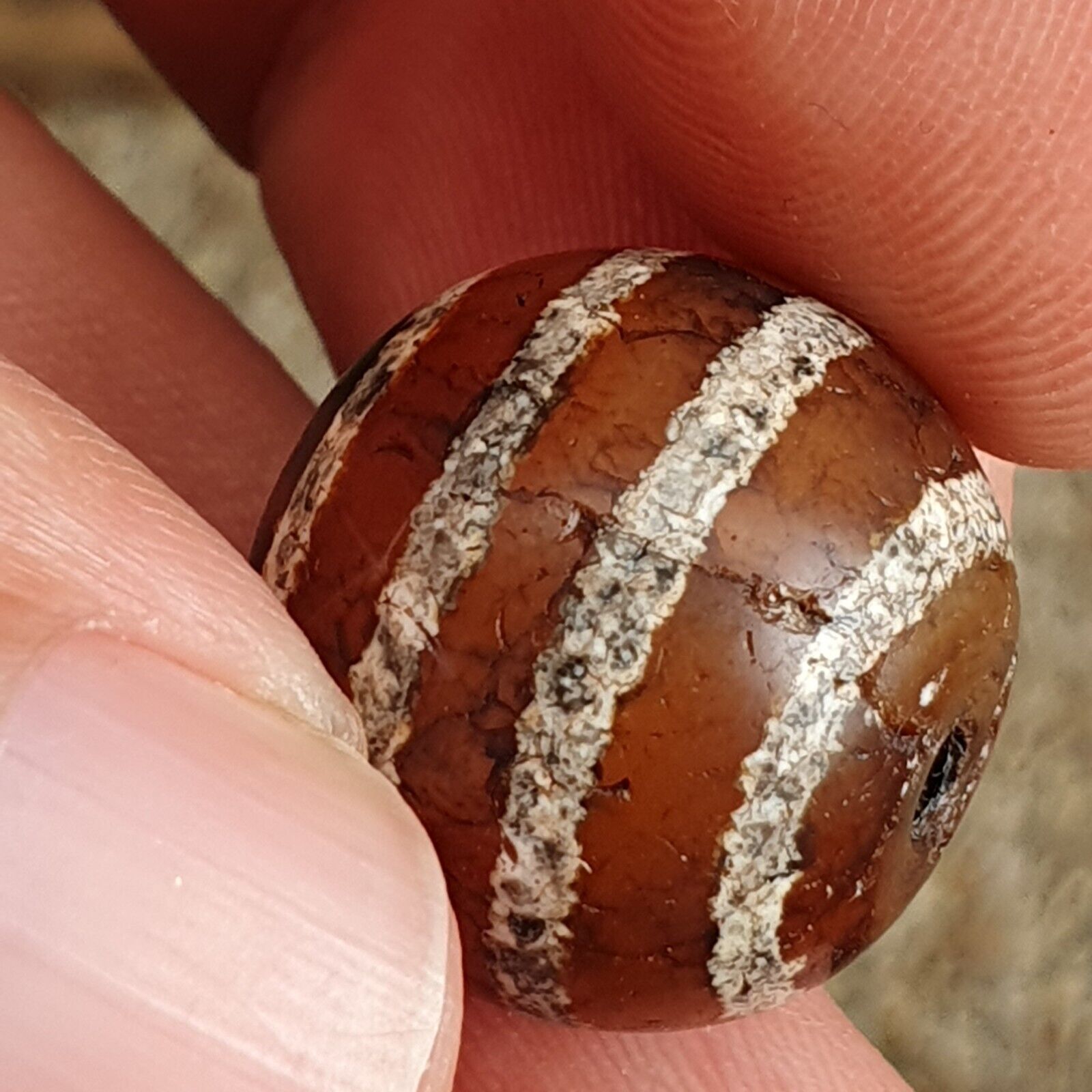 ETA-4 Antique Tibetan Etched Agate Bead Decorated Carnelian Beads
