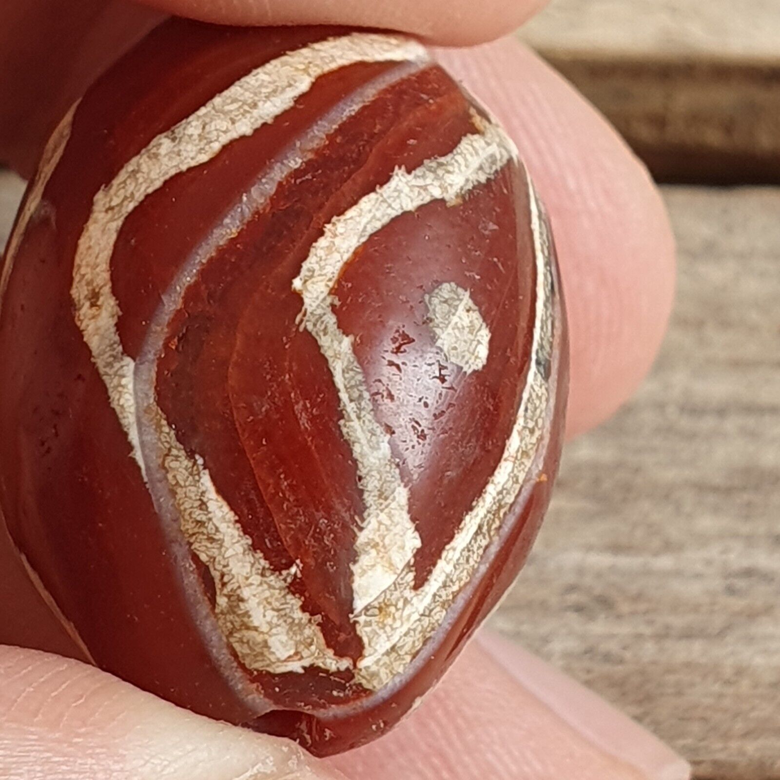 Antique Tibetan Nepalese RED Etched Agate Bead Decorated Carnelian Beads ETA-2