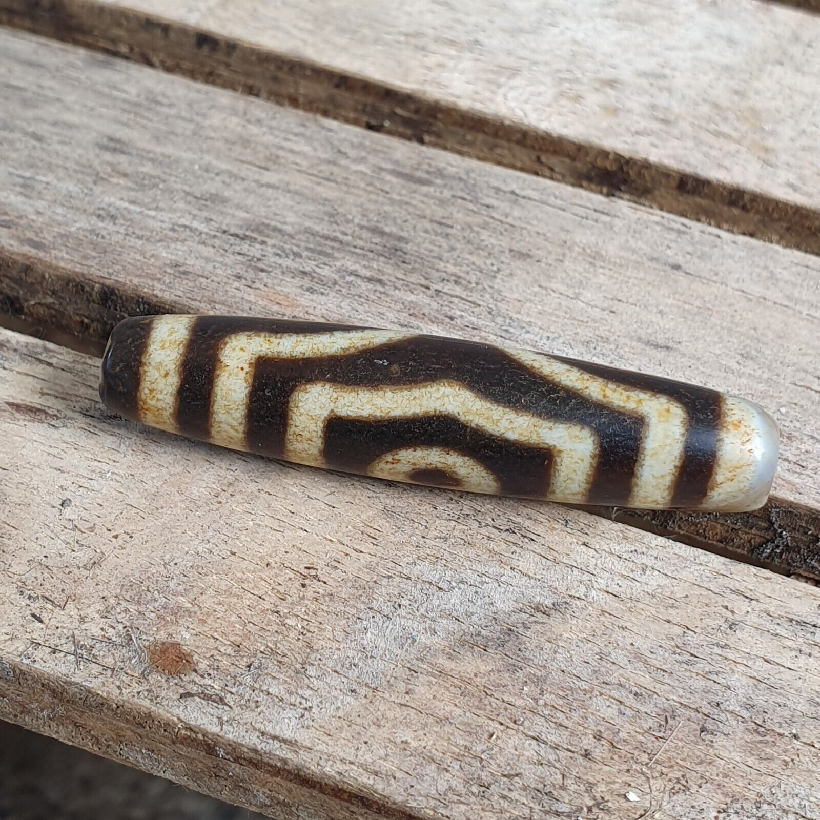 Himalayan Tibetan Dzi 3 eyes Pattern Spiritual Amulet Mala Bead Unique Beads