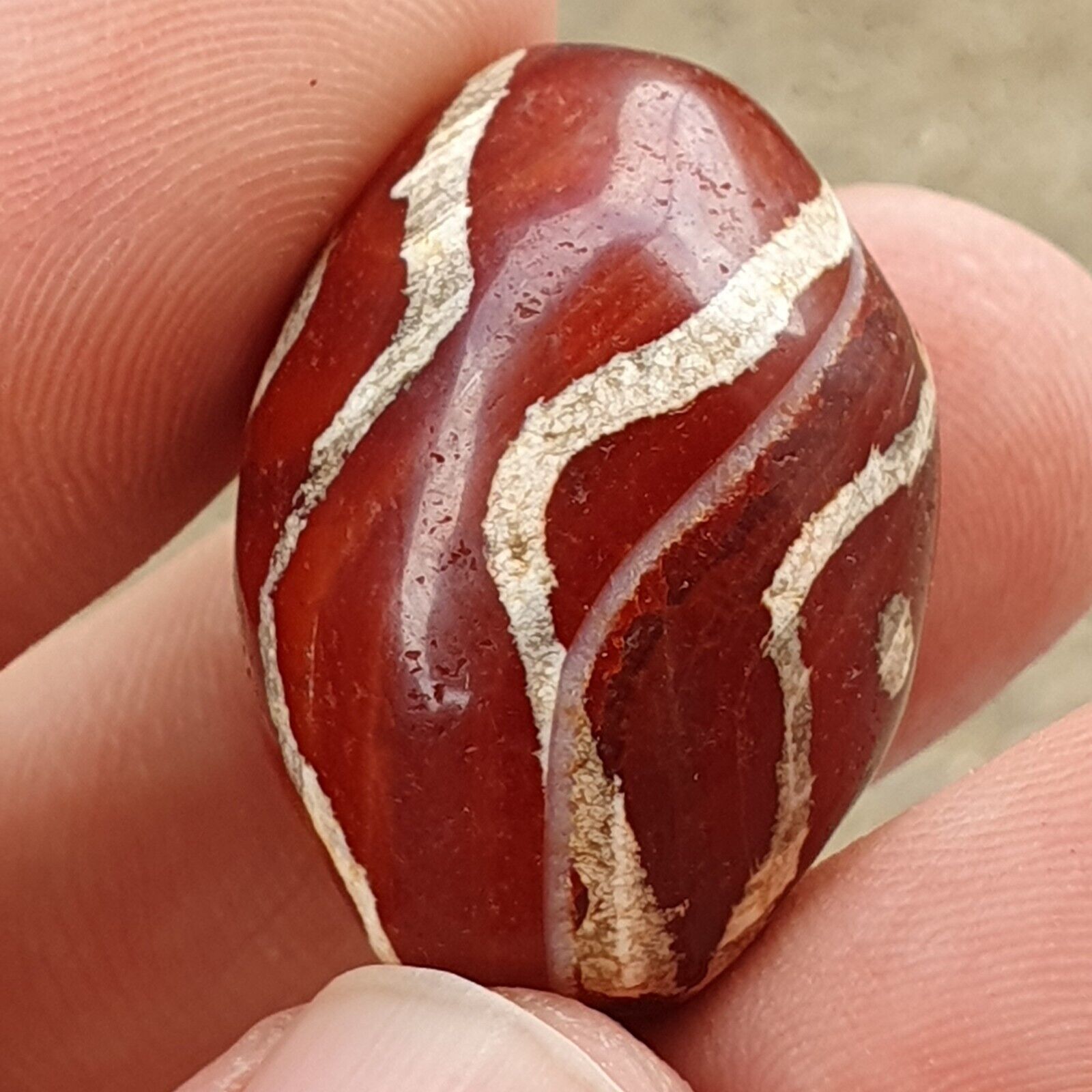 Antique Tibetan Nepalese RED Etched Agate Bead Decorated Carnelian Beads ETA-2