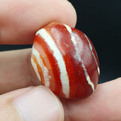 Antique Tibetan Nepalese RED Etched Agate Bead Decorated Carnelian Beads ETA-1