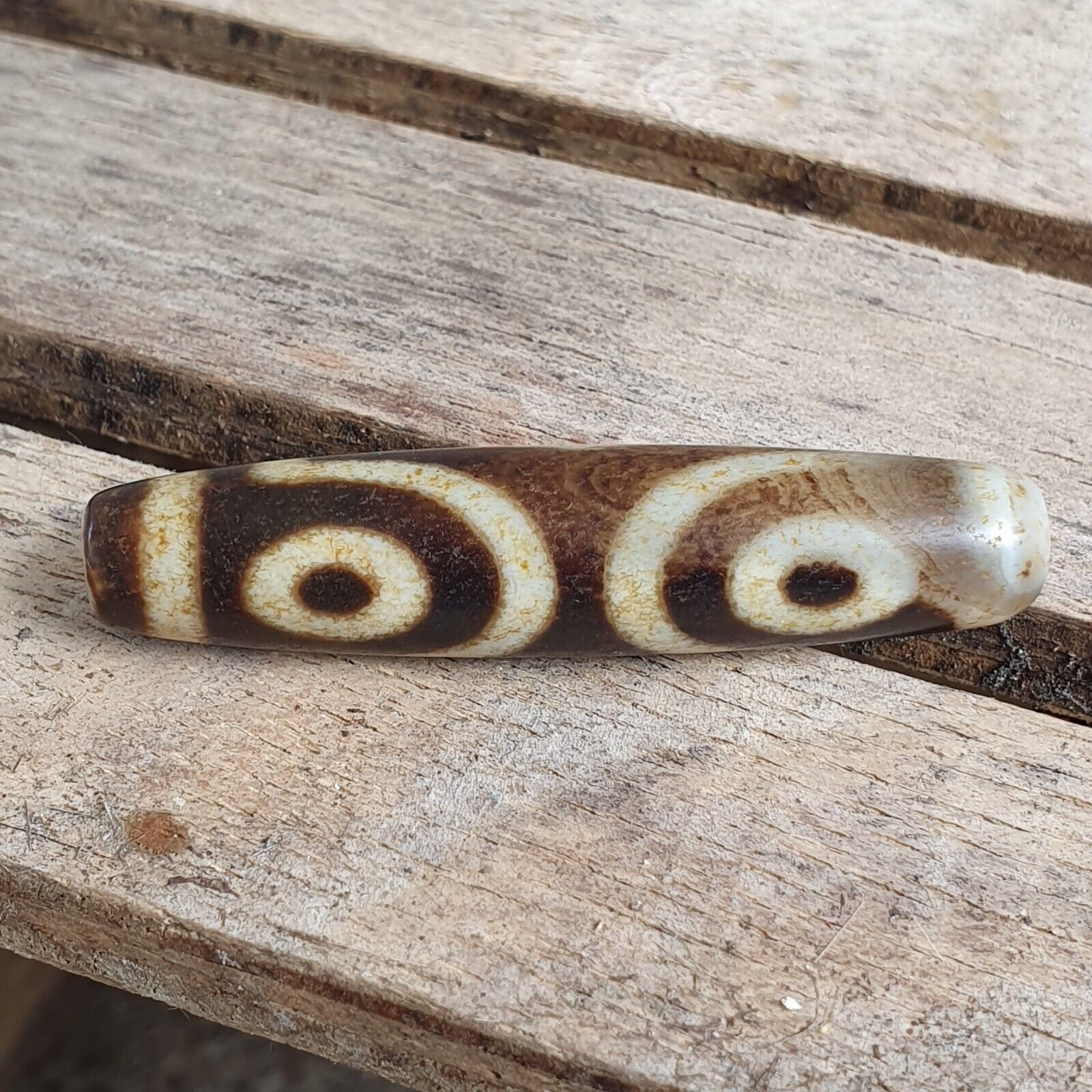 Himalayan Tibetan Dzi 3 eyes Pattern Spiritual Amulet Mala Bead Unique Beads