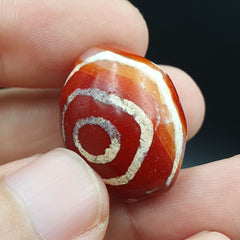 Antique Tibetan Nepalese RED Etched Agate Bead Decorated Carnelian Beads ETA-1