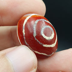 Antique Tibetan Nepalese RED Etched Agate Bead Decorated Carnelian Beads ETA-1