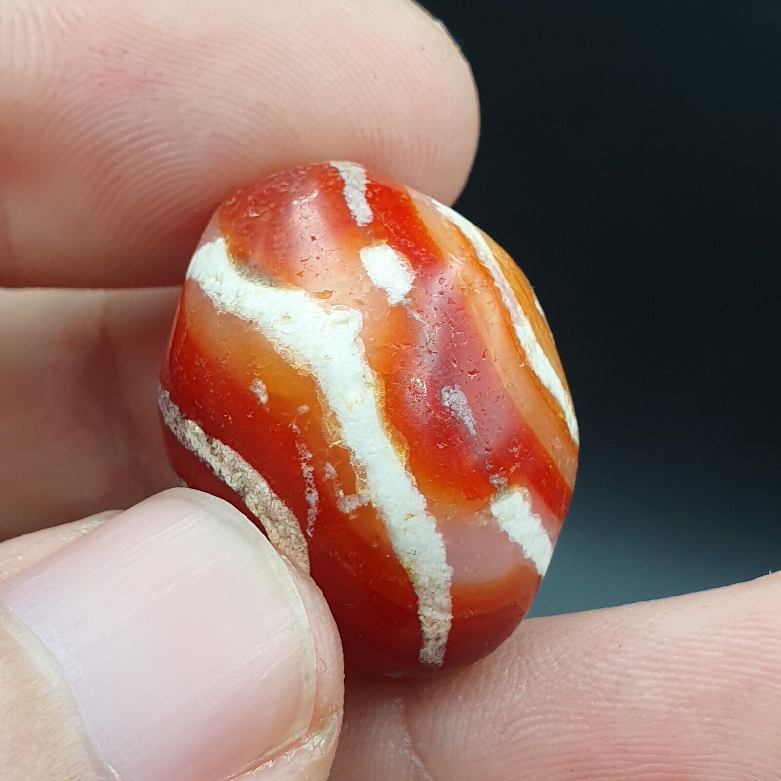 Antique Tibetan Nepalese RED Etched Agate Bead Decorated Carnelian Beads ETA-1