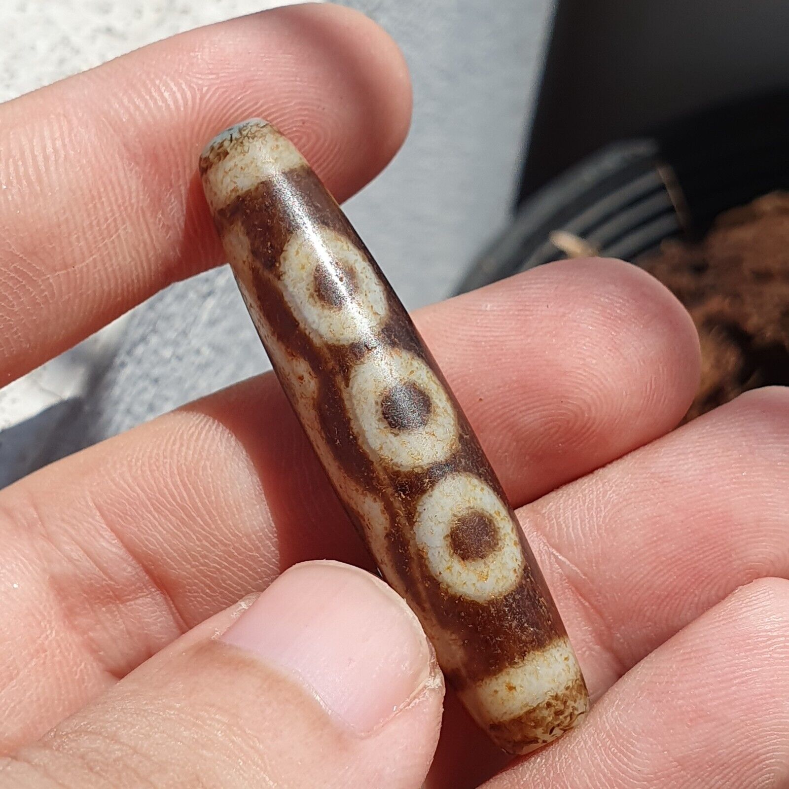 Himalayan Tibetan Dzi 5 eyes Triple Line Spiritual Amulet Mala Bead