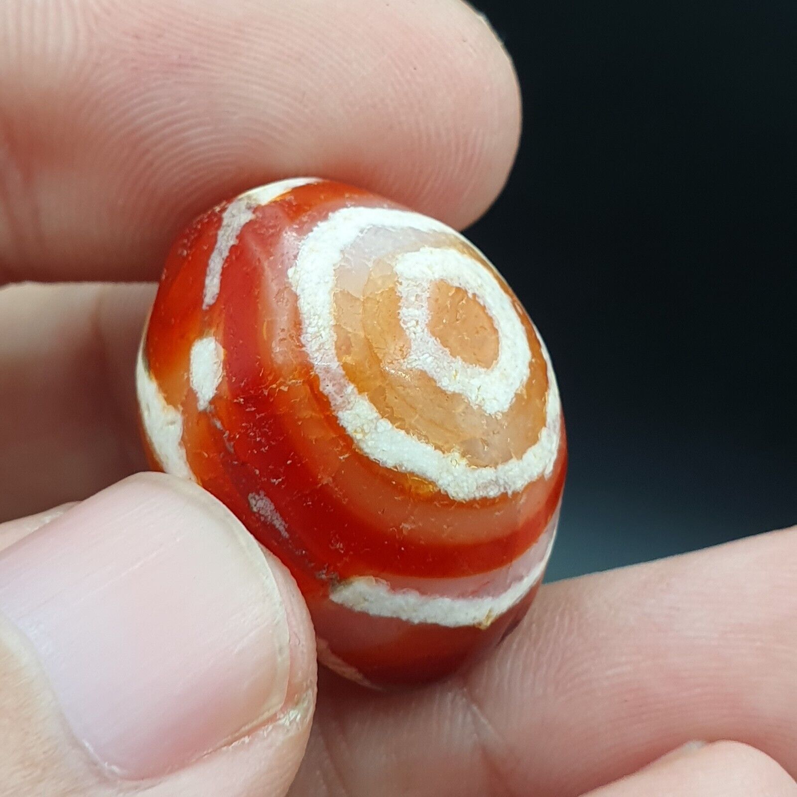 Antique Tibetan Nepalese RED Etched Agate Bead Decorated Carnelian Beads ETA-1
