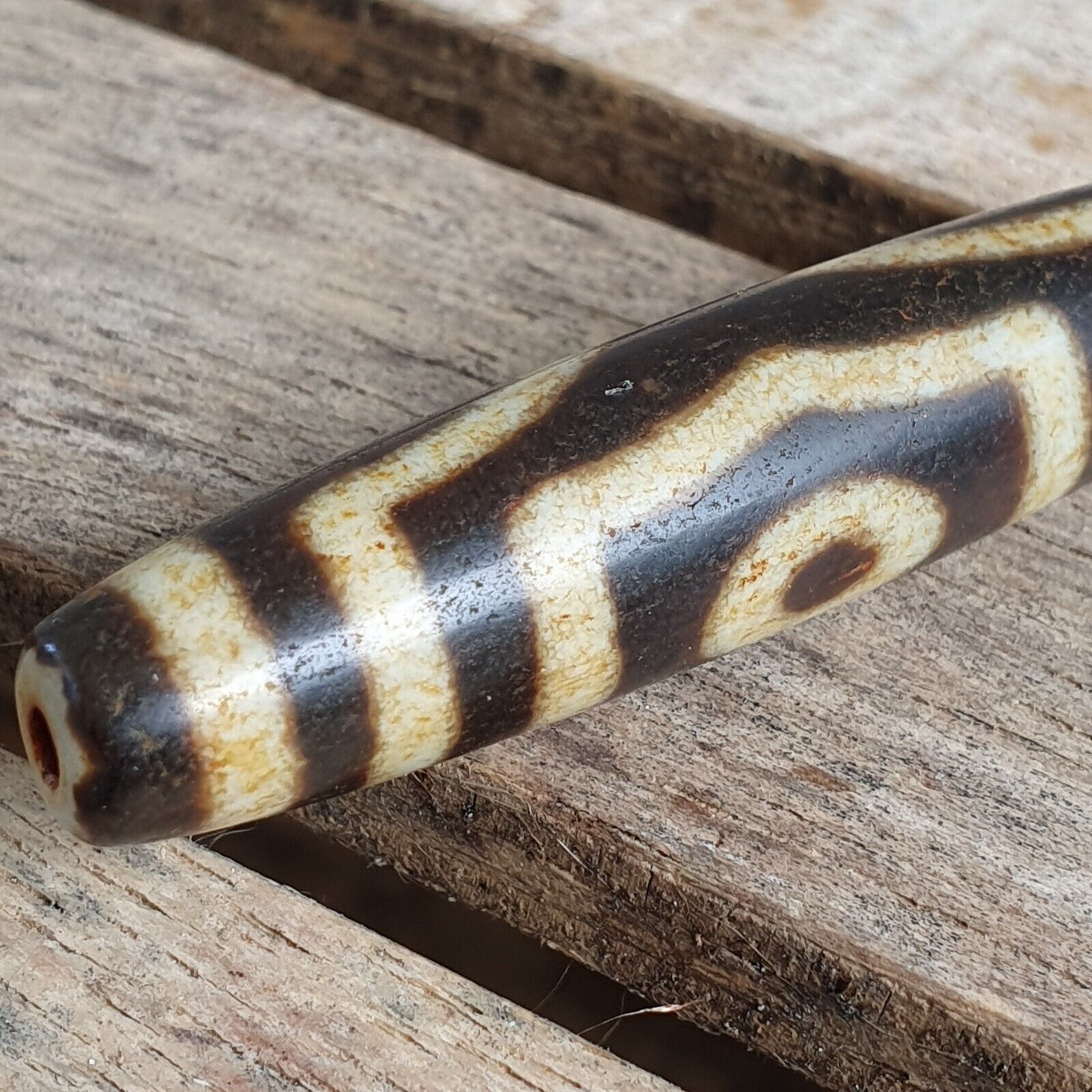 Himalayan Tibetan Dzi 3 eyes Pattern Spiritual Amulet Mala Bead Unique Beads