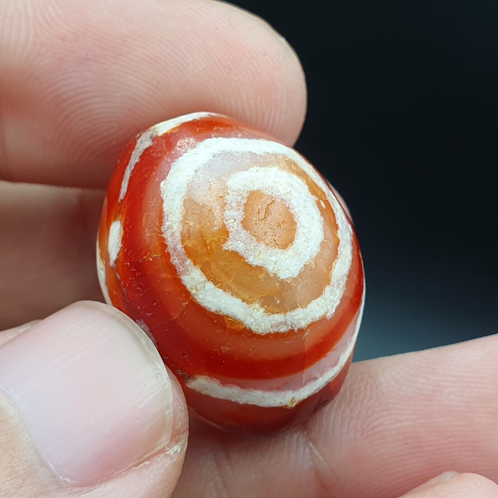 Antique Tibetan Nepalese RED Etched Agate Bead Decorated Carnelian Beads ETA-1
