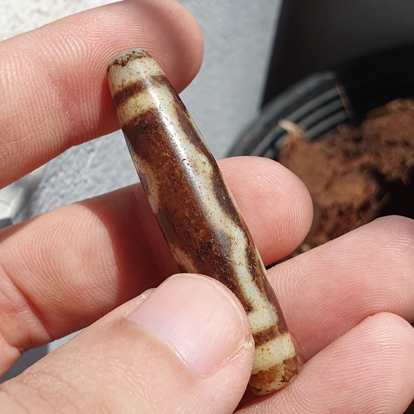 Himalayan Tibetan Dzi 5 eyes Triple Line Spiritual Amulet Mala Bead