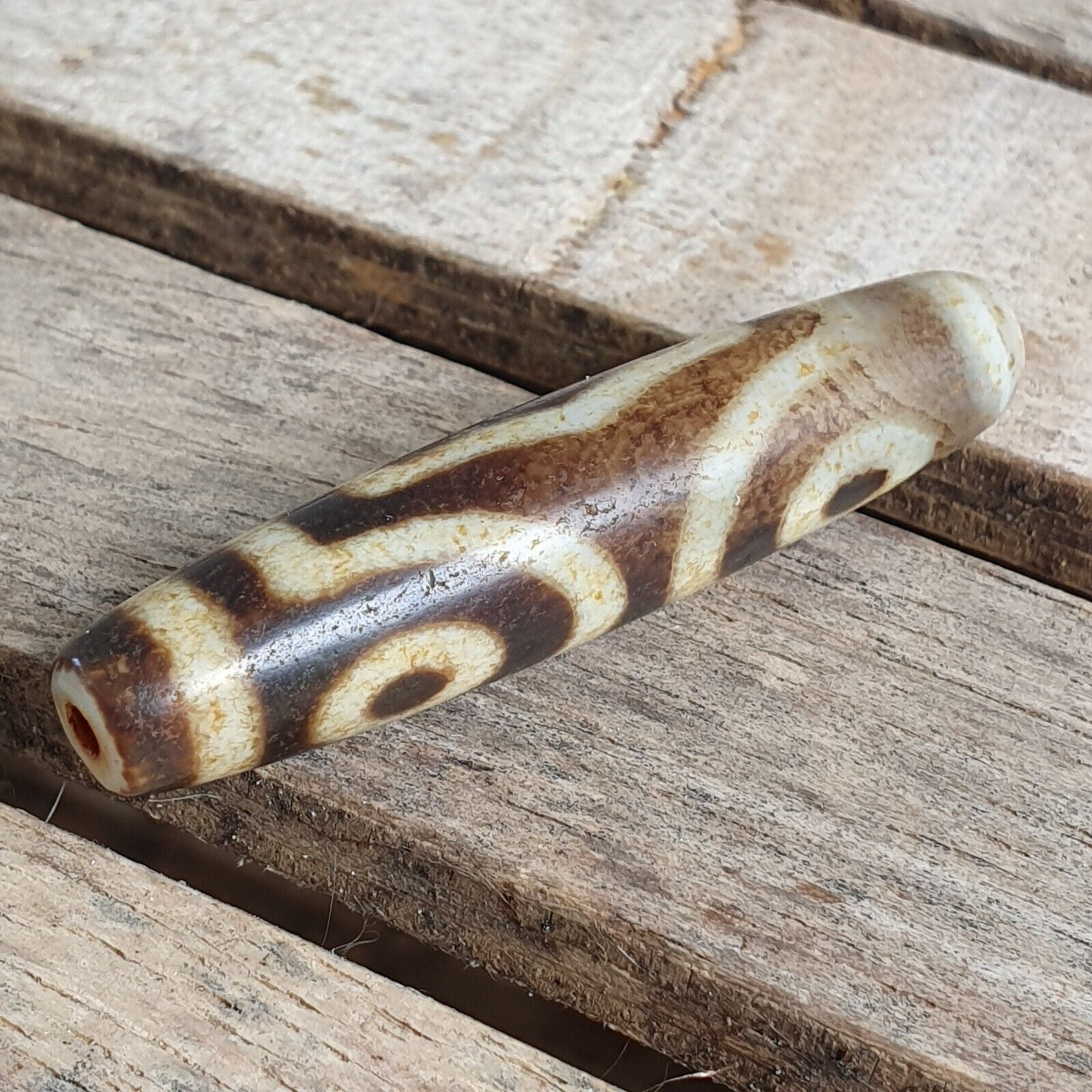 Himalayan Tibetan Dzi 3 eyes Pattern Spiritual Amulet Mala Bead Unique Beads