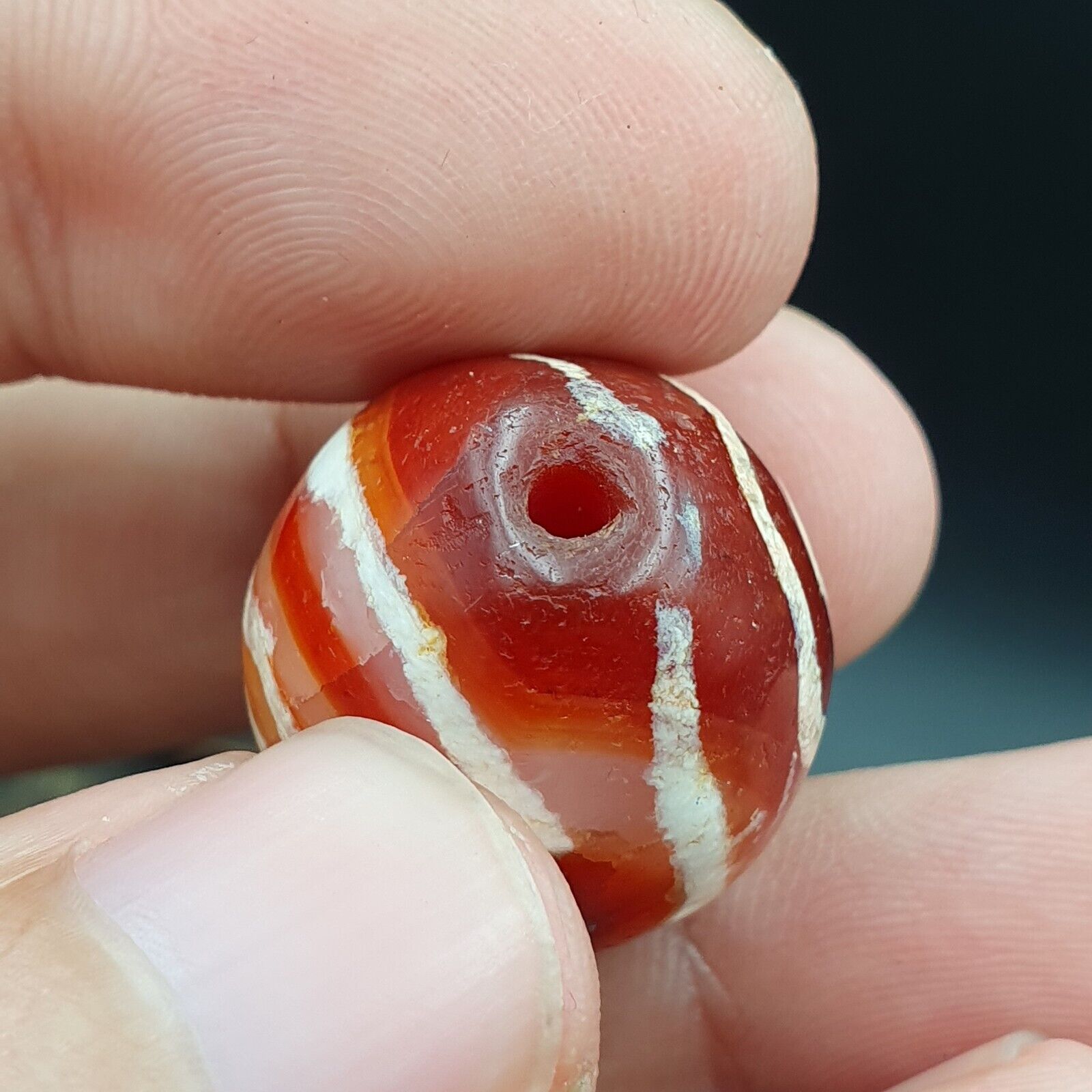 Antique Tibetan Nepalese RED Etched Agate Bead Decorated Carnelian Beads ETA-1