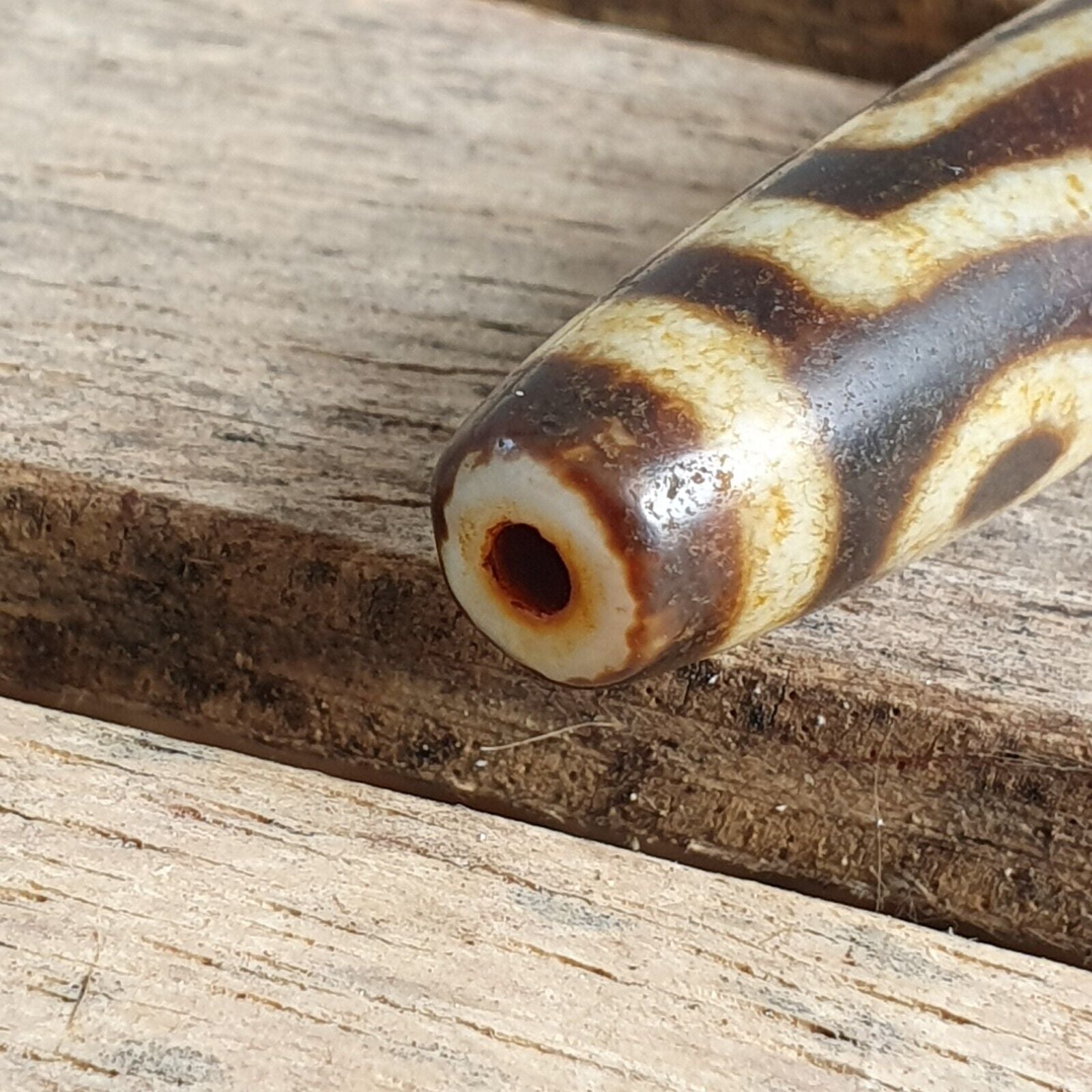 Himalayan Tibetan Dzi 3 eyes Pattern Spiritual Amulet Mala Bead Unique Beads