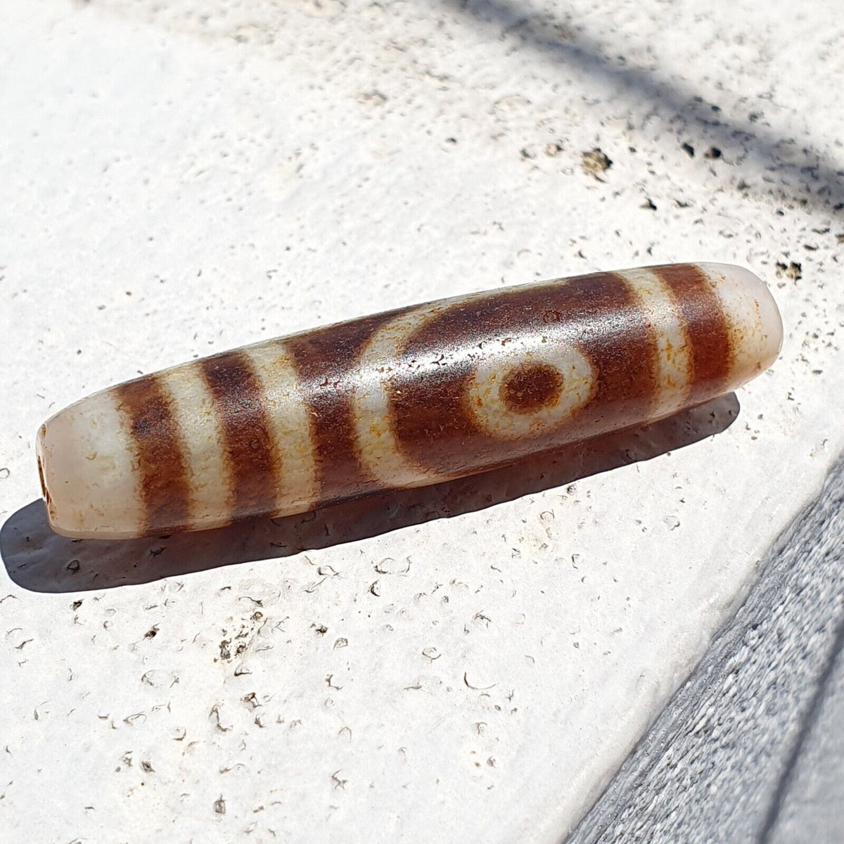 Himalayan Tibetan Dzi 2 eyes Triple Line Spiritual Amulet Mala Bead