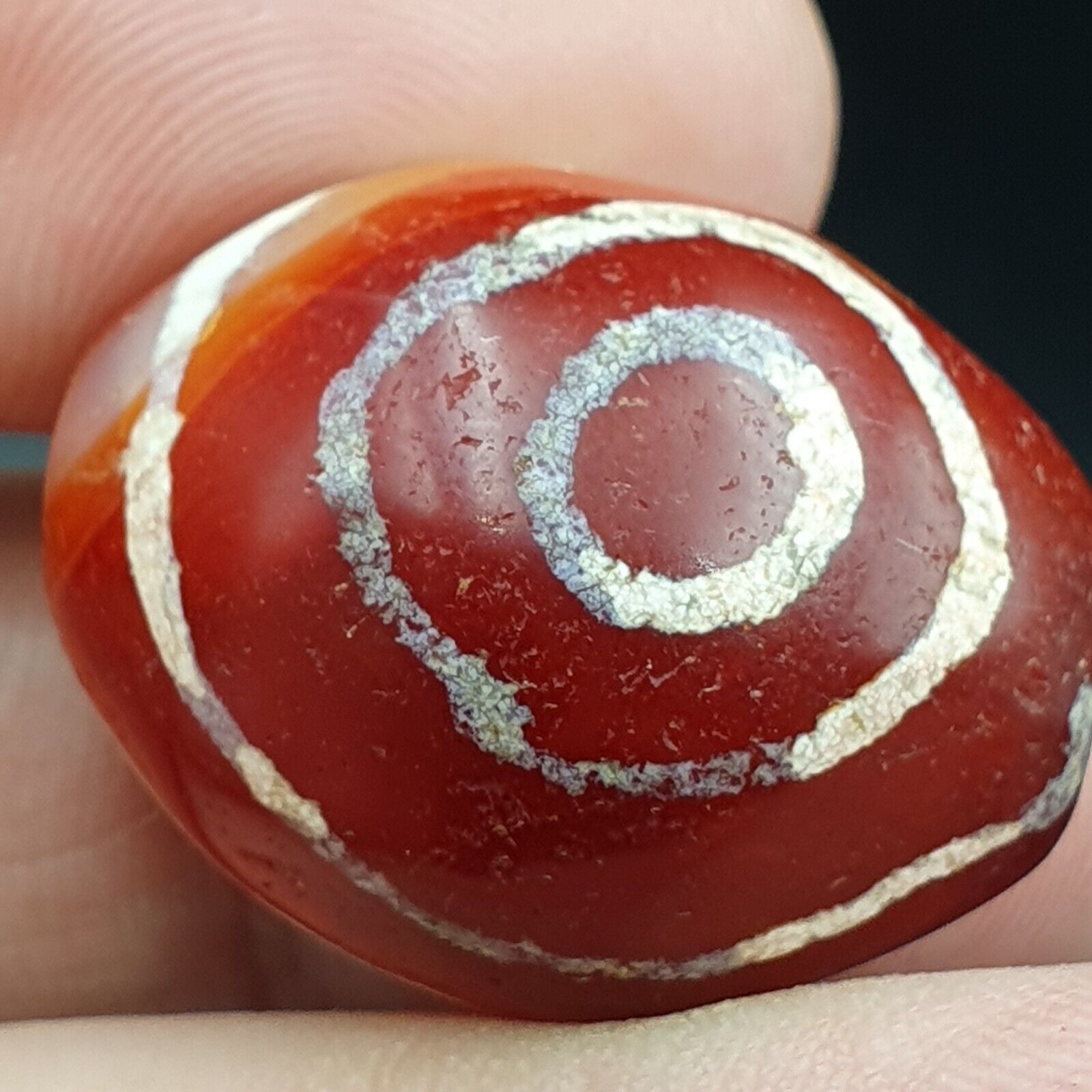 Antique Tibetan Nepalese RED Etched Agate Bead Decorated Carnelian Beads ETA-1