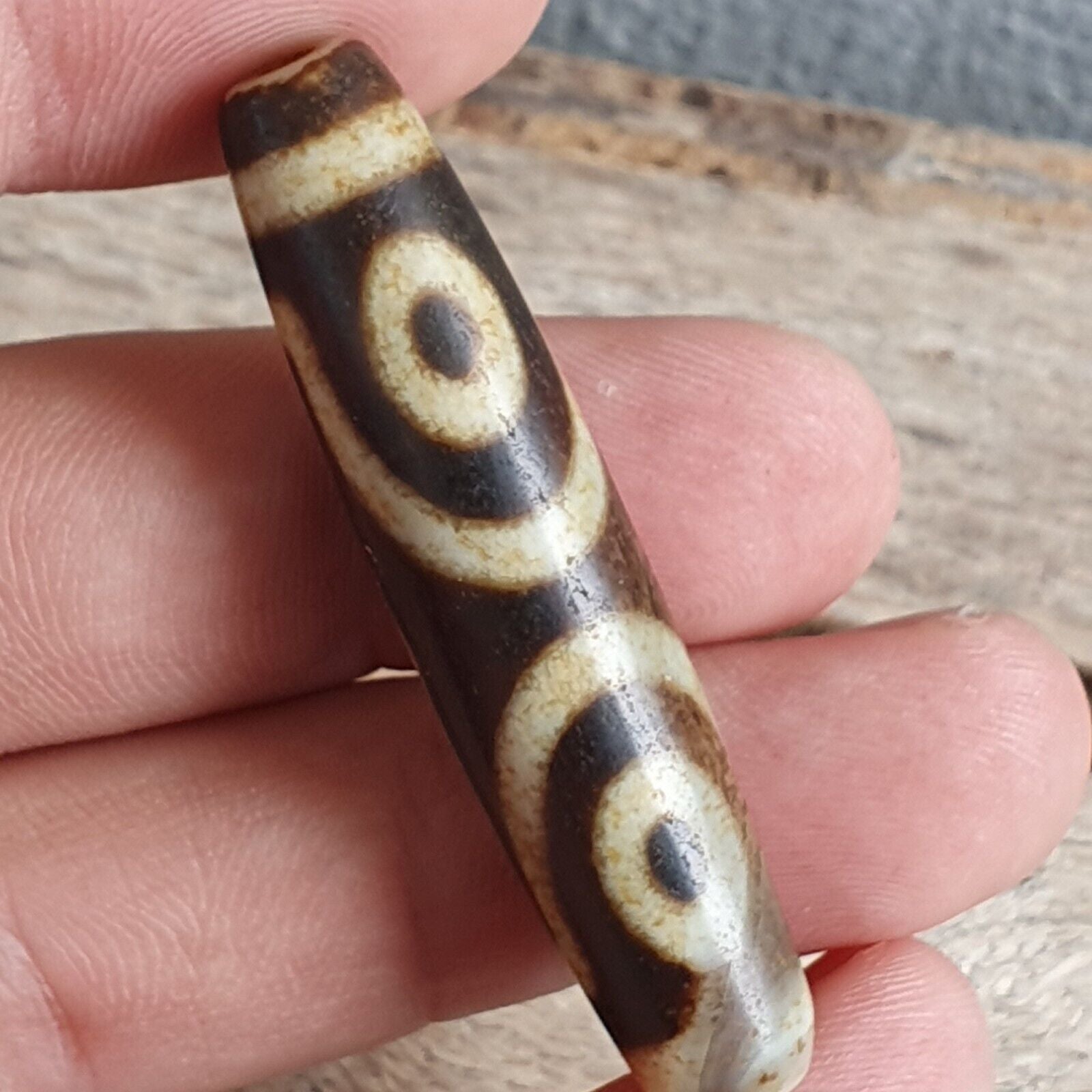 Himalayan Tibetan Dzi 3 eyes Pattern Spiritual Amulet Mala Bead Unique Beads